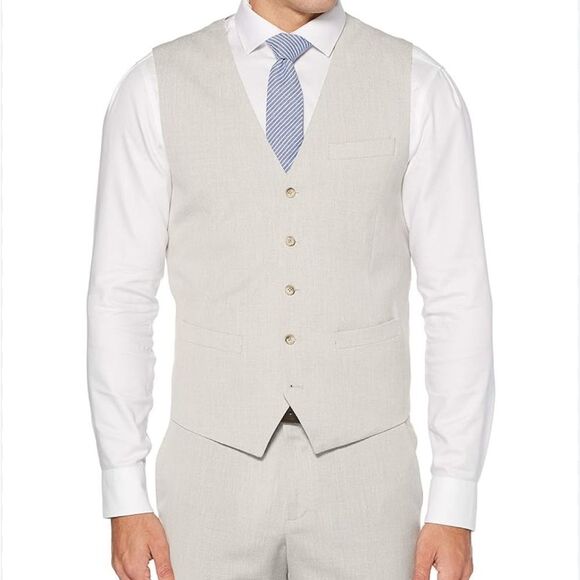 PERRY ELLIS size large Men's Cream Suit Vest linen blend - Picture 1 of 9